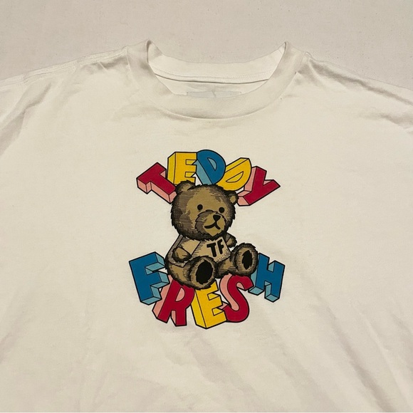 Teddy Fresh Top White Shirt Sleeve Shirt Graphic Teddy Bear Women’s Large - Picture 2 of 16